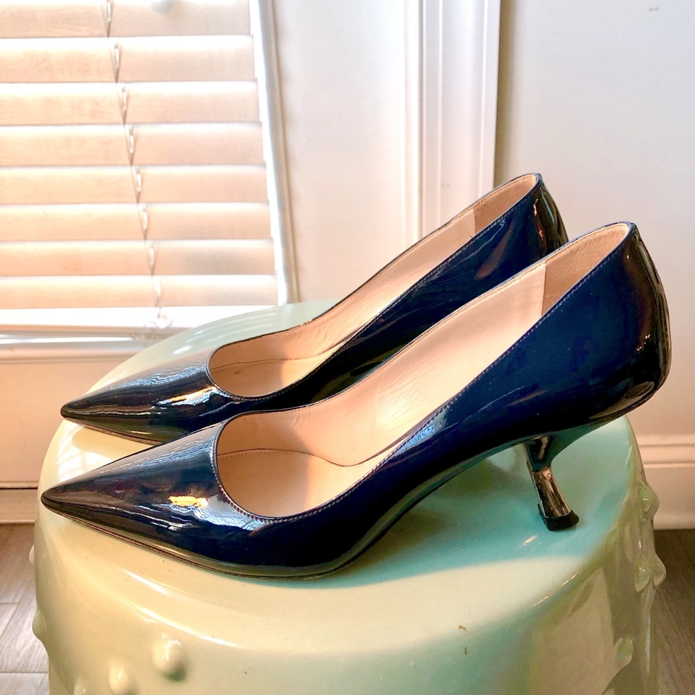 Prada blue patent leather unique kitten heels size 8